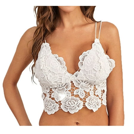 Eashery Womens Lace Unlined Bralette With Adjustable Straps Backless Bra Adjustable Straps Sports Bras for Women White L