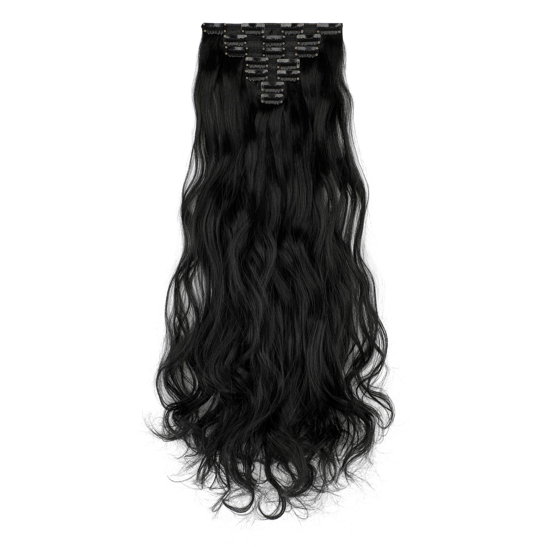 Qlenkay Clip in Hair Extensions Synthetic Hair 7 pcs Double Weft Long Wavy Straight Hair Extension for Women