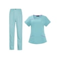 thumbnail image 3 of Conjuntos de uniforme médico para mujer, uniforme de enfermera de verano, manga corta, top y pantalones suaves. Azul claro S, 3 of 9