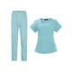 thumbnail image 3 of Conjuntos de uniforme médico para mujer, uniforme de enfermera de verano, manga corta, top y pantalones suaves. Azul claro S, 3 of 9