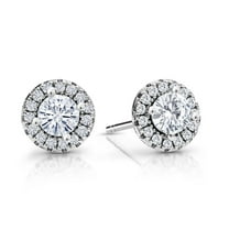 Gem Stone King 10K White Gold White Lab Grown Diamond Halo Earrings | 0.69 Cttw | Gold Earrings for Women