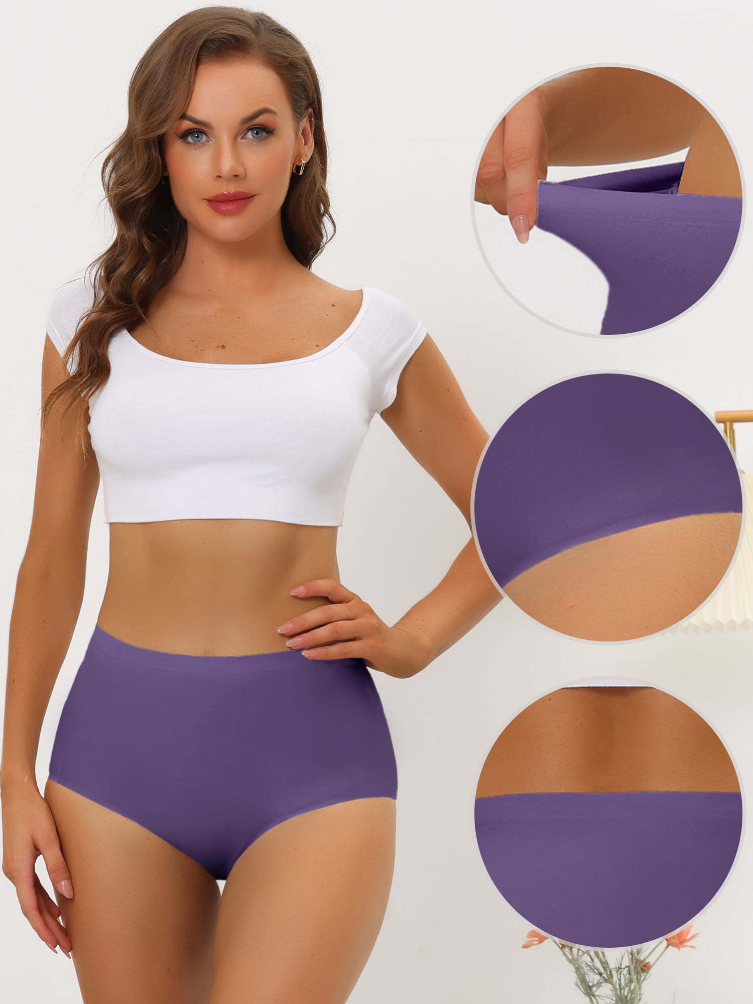 DARING DIVA Women's High-Waist Invisibles Underwear Breathable Panties L Dark Purple