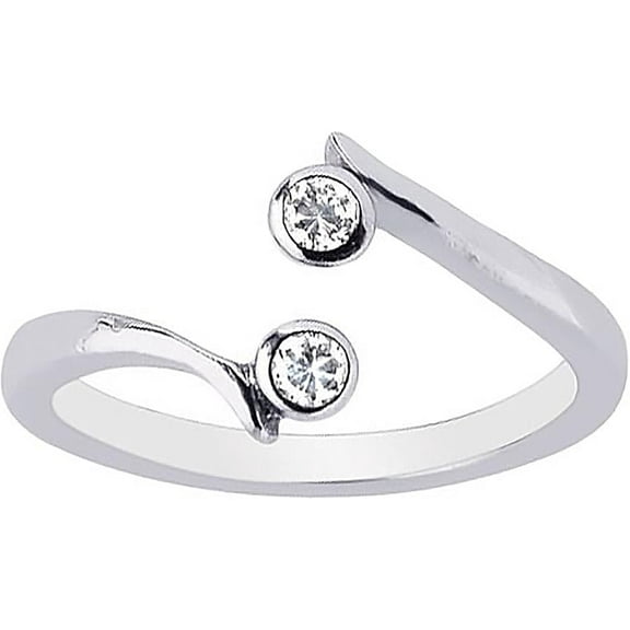 10k White Gold Crossover Shiny 2 CZ Cubic Zirconia Adjustable Toe or Ring
