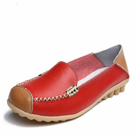 

New Spring Autumn Shoes Woman Genuine Leather Women Flats Female Moccasins Shoe Slip On Women s Loafers Big Size 35-44