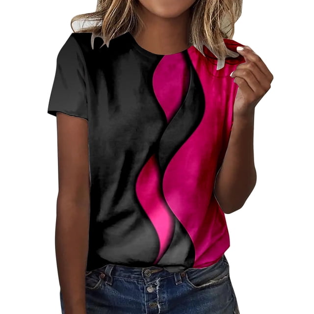 WEAIXIMIUNG T-Shirt d'Été Décontracté à Col Rond et Manches Courtes pour Femmes, Couleur Unie Imprimée