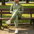 thumbnail image 5 of LYSMORA 2026 Men's Waffle Knit Zip Jacket Cuffed Pants Tracksuit, Stand Collar Loose Fit Casual Daily Outfit Set, 5 of 6