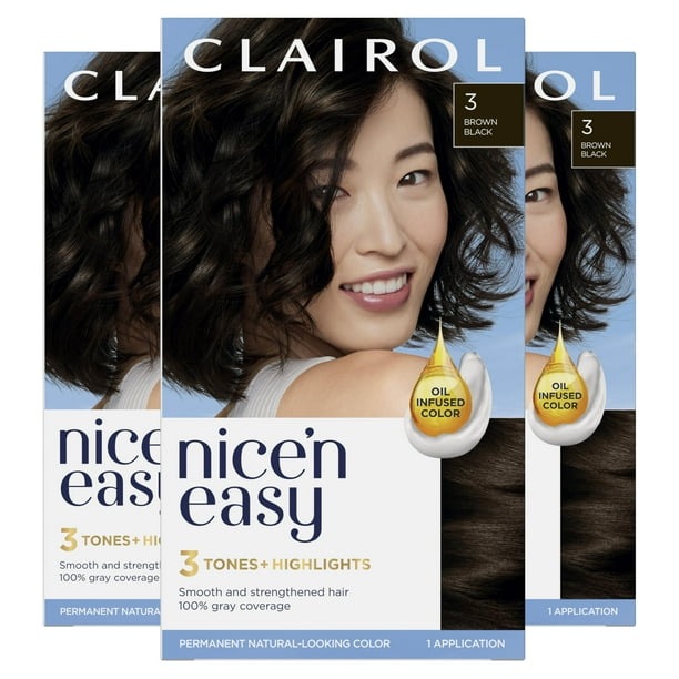 Tinte para el cabello Clairol Nice'n Easy 3, marrón y negro, paquete de 3