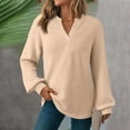 thumbnail image 2 of ZJXFGS Womens Waffle Knit Top V Neck Sweaters for Women Waffle Knit Tops for Women Women'S Pullover Sweater Blouses Beige L, 2 of 5