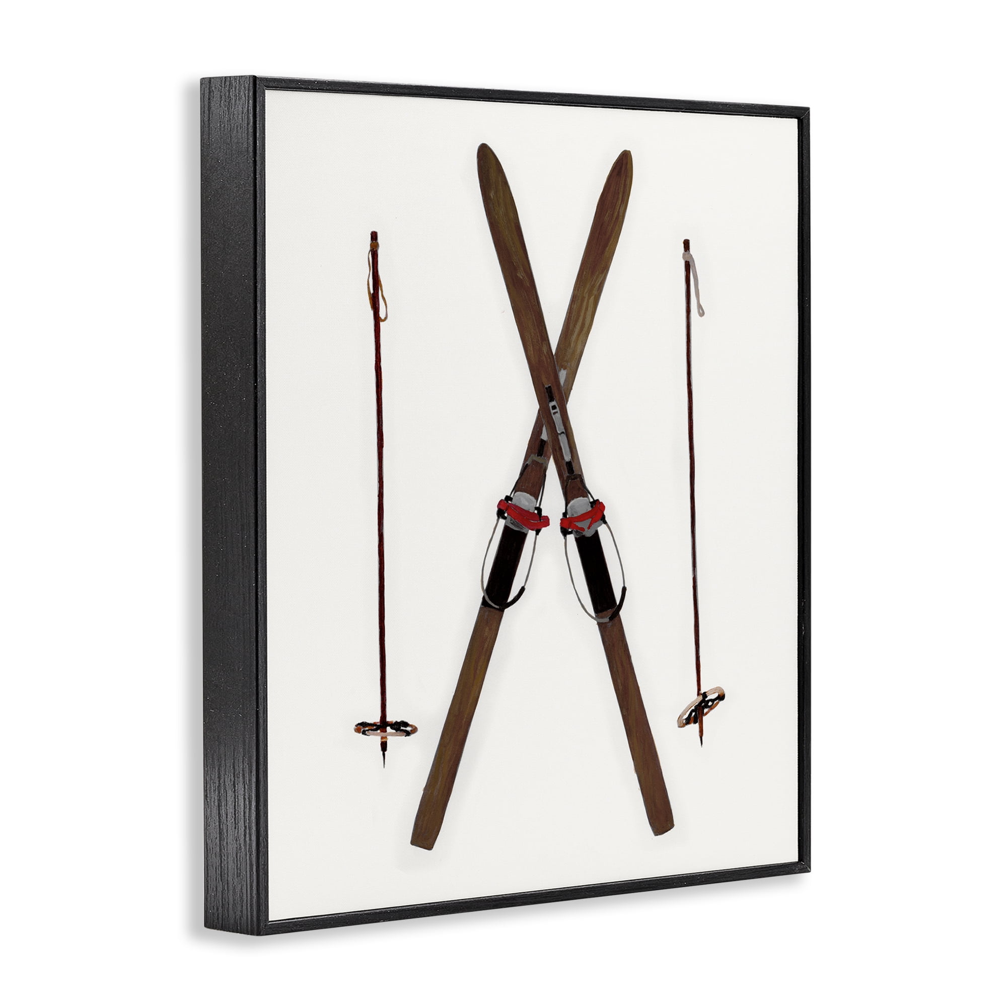Stupell Industries Minimal Winter Skis Sports Painting Black Framed Art Prints Wall Art, 24 x 30