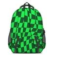 thumbnail image 3 of Green and Black Wavy Checkered Backpack for School, Cute School Bag with Adjustable Shoulder Straps and Padded Back, 16.9"x12.6"x5.9", 3 of 5