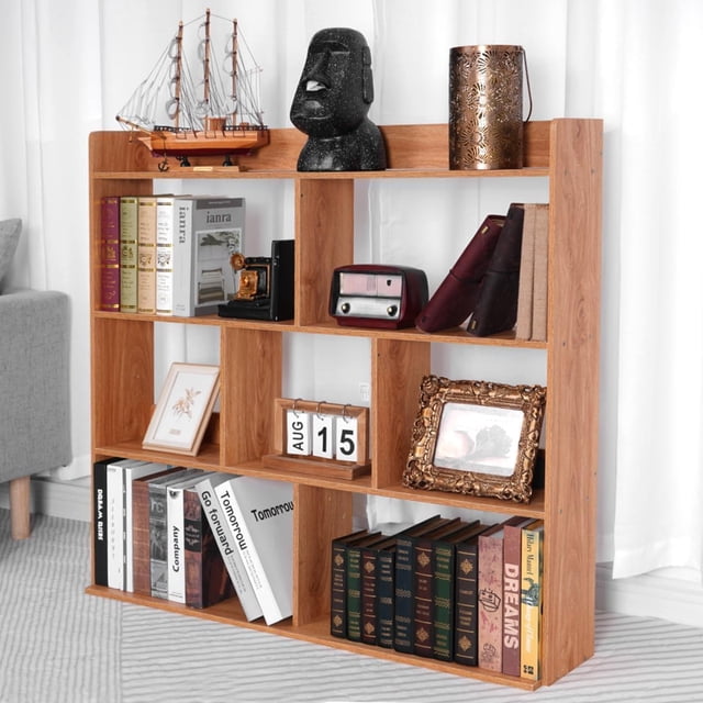 Genérico Librero Sencillo de 7 Compartimentos, Librero de Madera de 4 Capas, Apto para Hogar, Aula, Oficina, Colocación de Libros y Complementos Decorativos