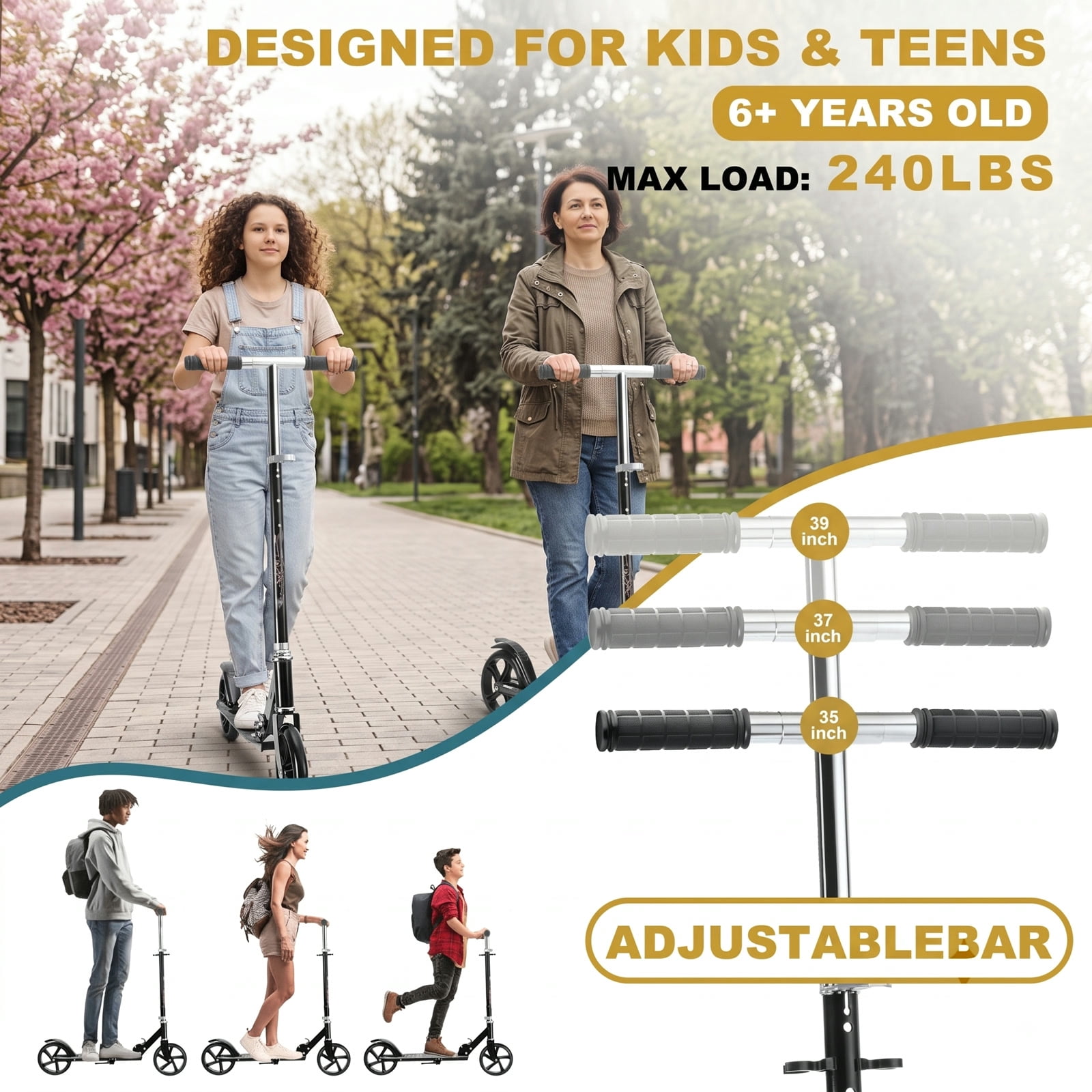 Fenbeli 200mm Folding Kick Scooter for Teens and Adults, Height-Adjustable Commuter Scooter, Black for Convenient Everyday Home Use