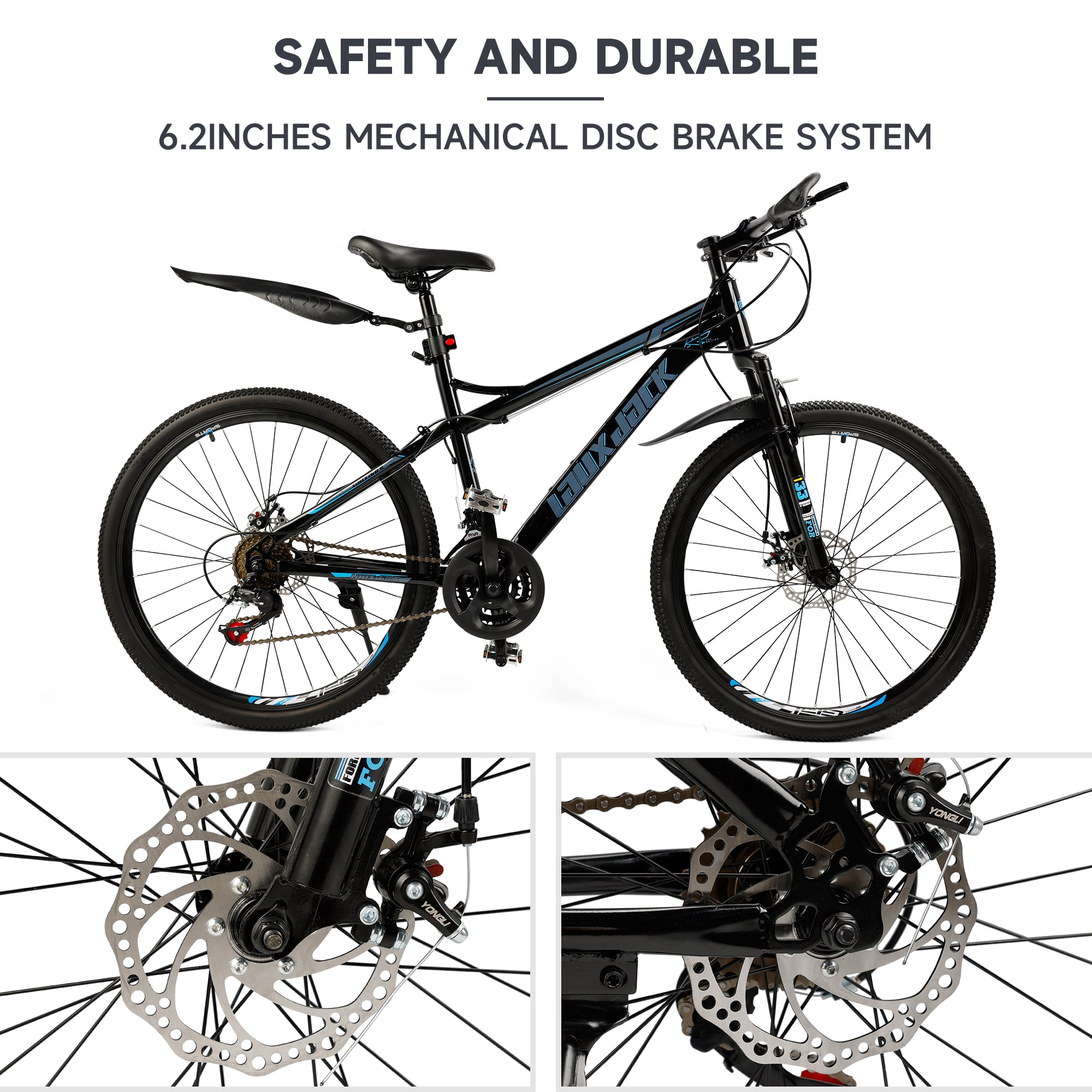 26 Inch Front Suspension Mens Mountain Bike, Shimano 21 Speed, Dual Disc Brake Bike for Men Womens Teen Adult Bicycle With Bike Lock And Air Pump
