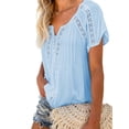 thumbnail image 2 of Sylvamorning Womens Solid Color Hollow Loose Short Sleeve Pullover T-shirt, 2 of 6