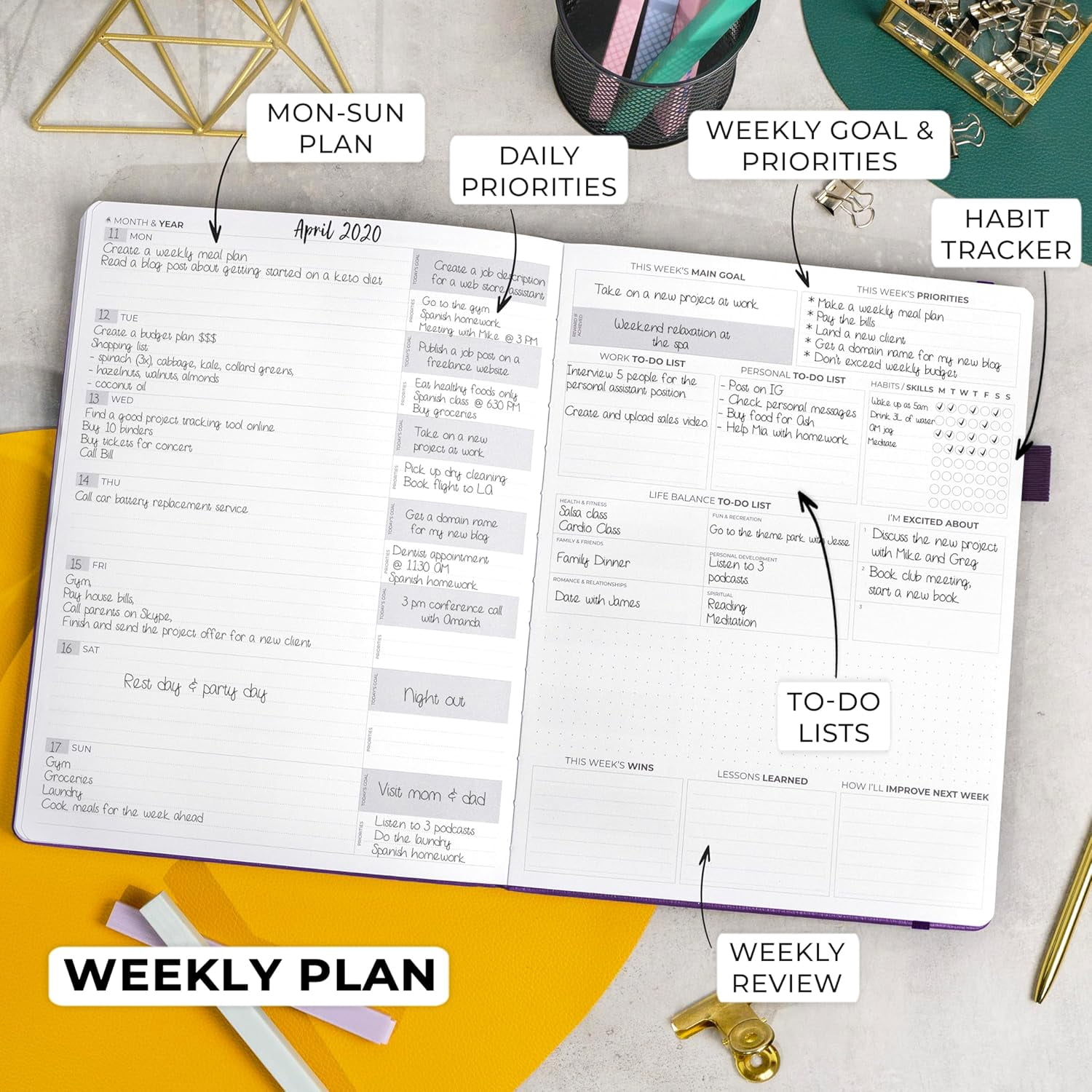 Planner Pro Premium A4 Undated Weekly Monthly Budget Organizer with Stickers for Productivity Goals