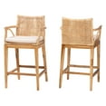 thumbnail image 2 of bali & pari Storsel Bohemian Natural Rattan and Teak Wood 2-Piece Counter Stool Set, 2 of 9