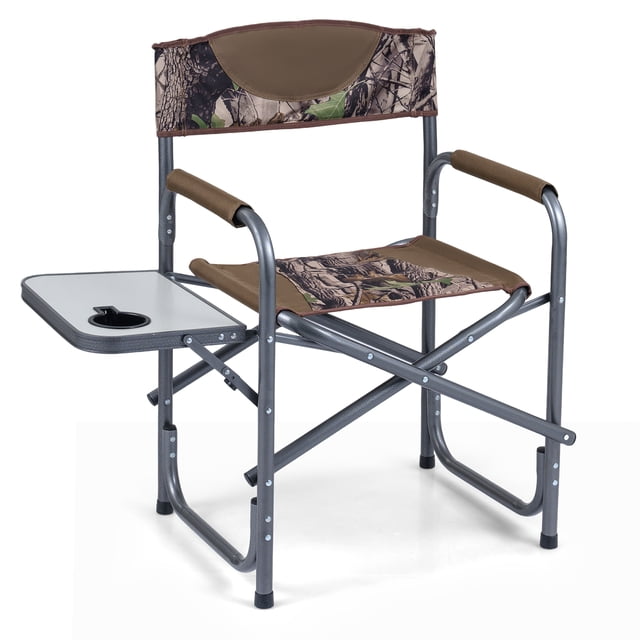 Costway Folding Camping Chair, Lightweight Portable Directors Chair with Side Table Camouflage