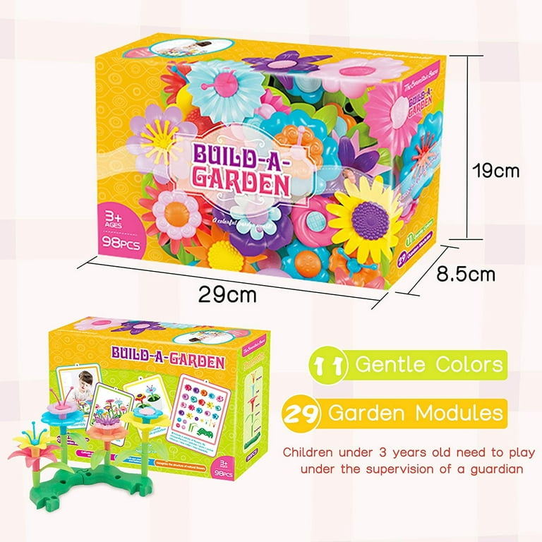 28pcs Multifunctional Garden Building Blocks Diy Assembling Flower Puzzles  Toy For Kids Girls, Large Size Plastic Material, Educational Gift