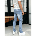 thumbnail image 4 of Men's Straight Leg Stretch Jeans | Light Wash Distressed Frayed Denim | Ripped Detail | 4-Way Flex | Standard & Big & Tall Sizes | Trendy Streetwear Jeans for Men, 4 of 7