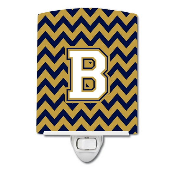 Letter B Chevron Navy Blue and Gold Ceramic Night Light