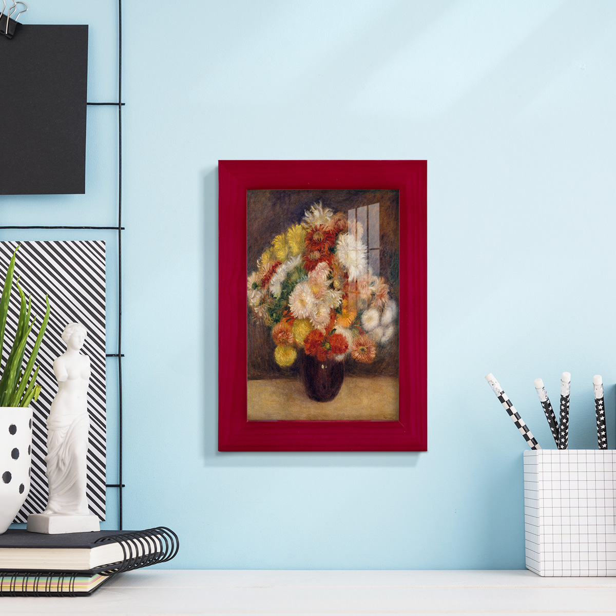 Bouquet of Chrysanthemums -Framed Print w/glass-Cherry Red