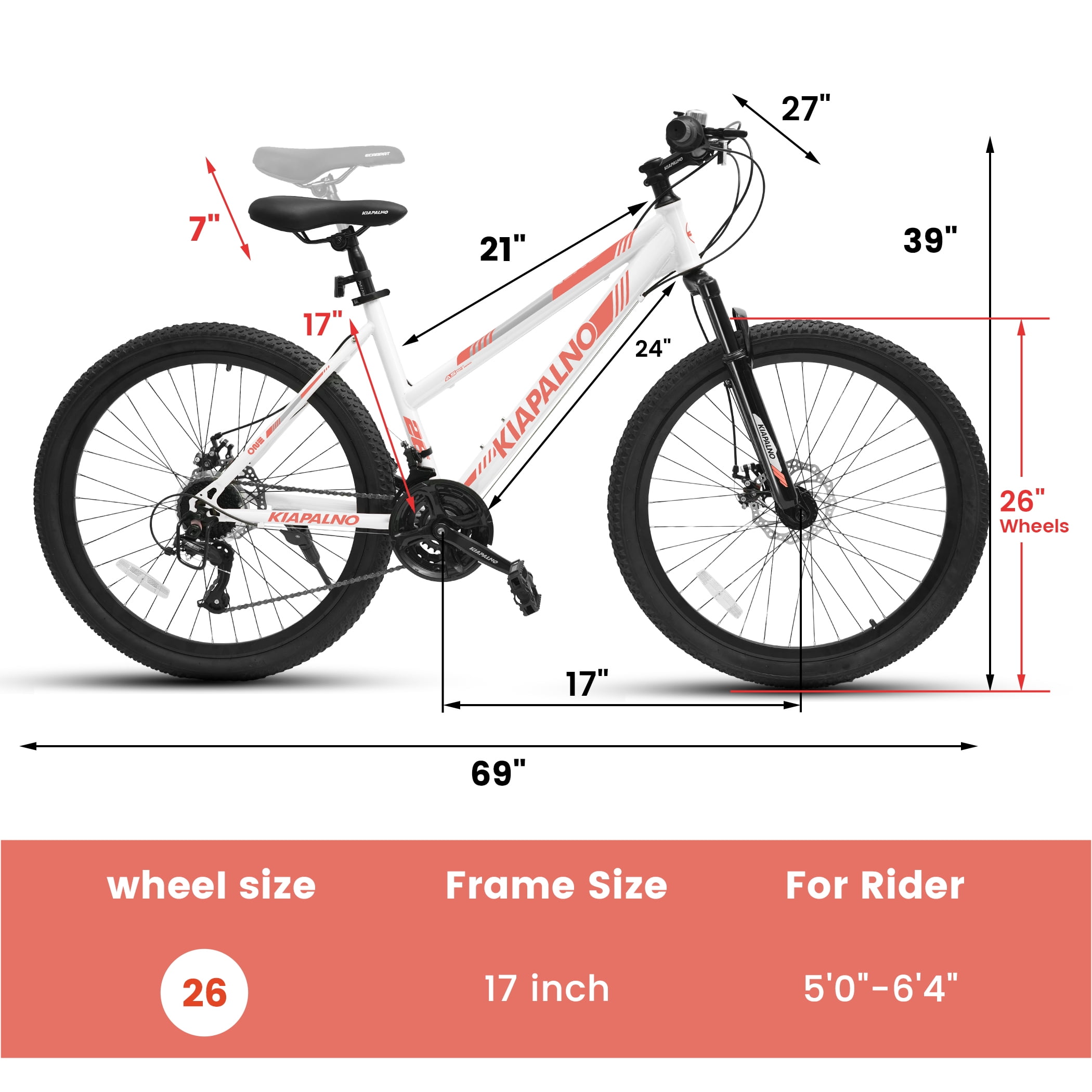 24 inch Women Mountain Bike, 21 Speeds Mountain Bicycle with Steel Frame, Dual Disc Brakes and 100mm Front Suspension, MTB Bike for Urban Trail Snow Commuter, White