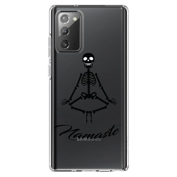 DistinctInk Clear Shockproof Hybrid Case for Samsung Galaxy Note 20 (6.7" Screen) - TPU Bumper, Acrylic Back, Tempered Glass Screen Protector - Namaste Yoga Skeleton
