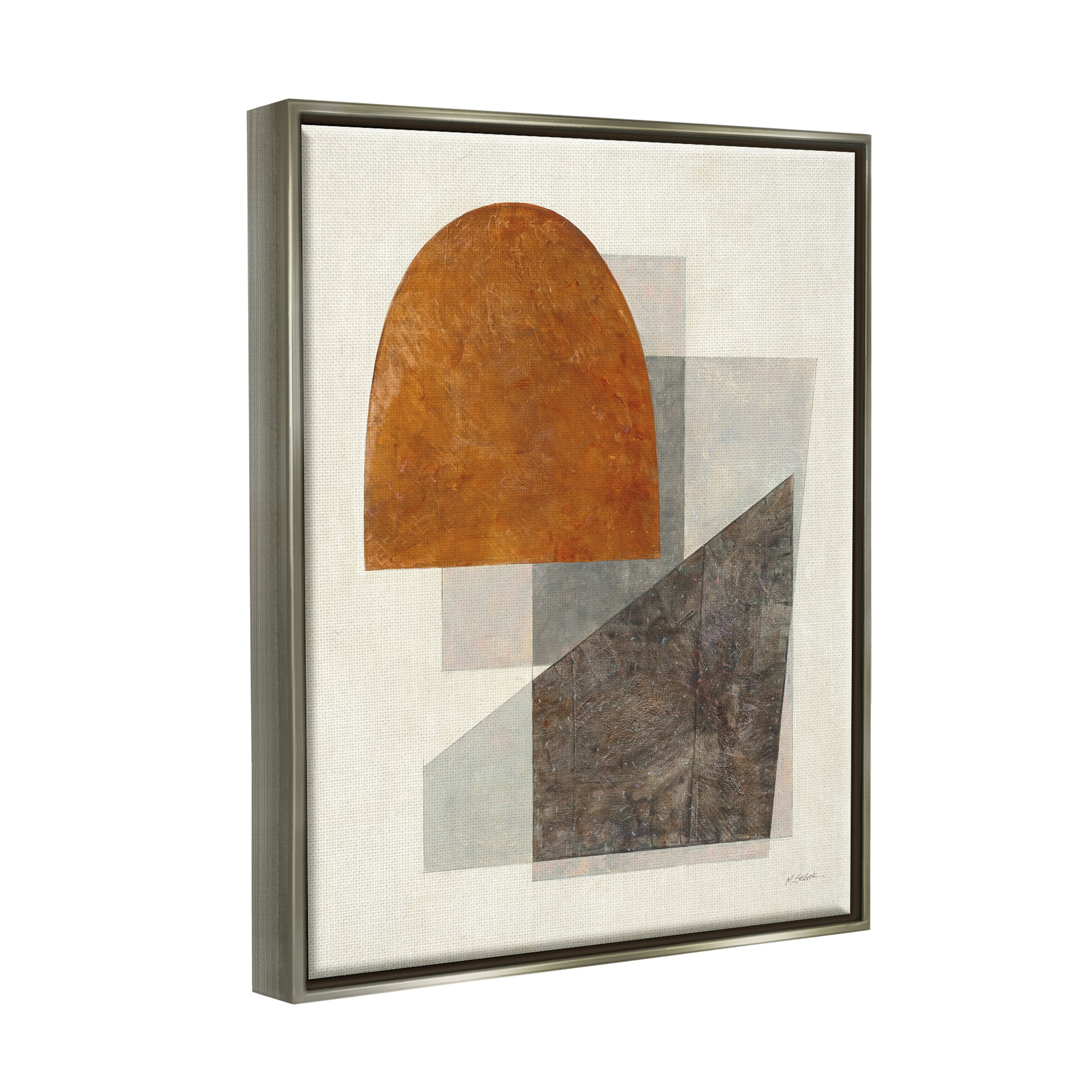 Stupell Industries Earthy Geometric Shapes Abstract Painting Gray Floater Framed Canvas Art Print Wall Art, 25 x 31