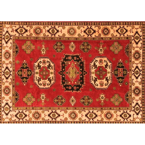 Ahgly Company Indoor Rectangle Geometric Orange Traditional Area Rugs, 5' x 7'