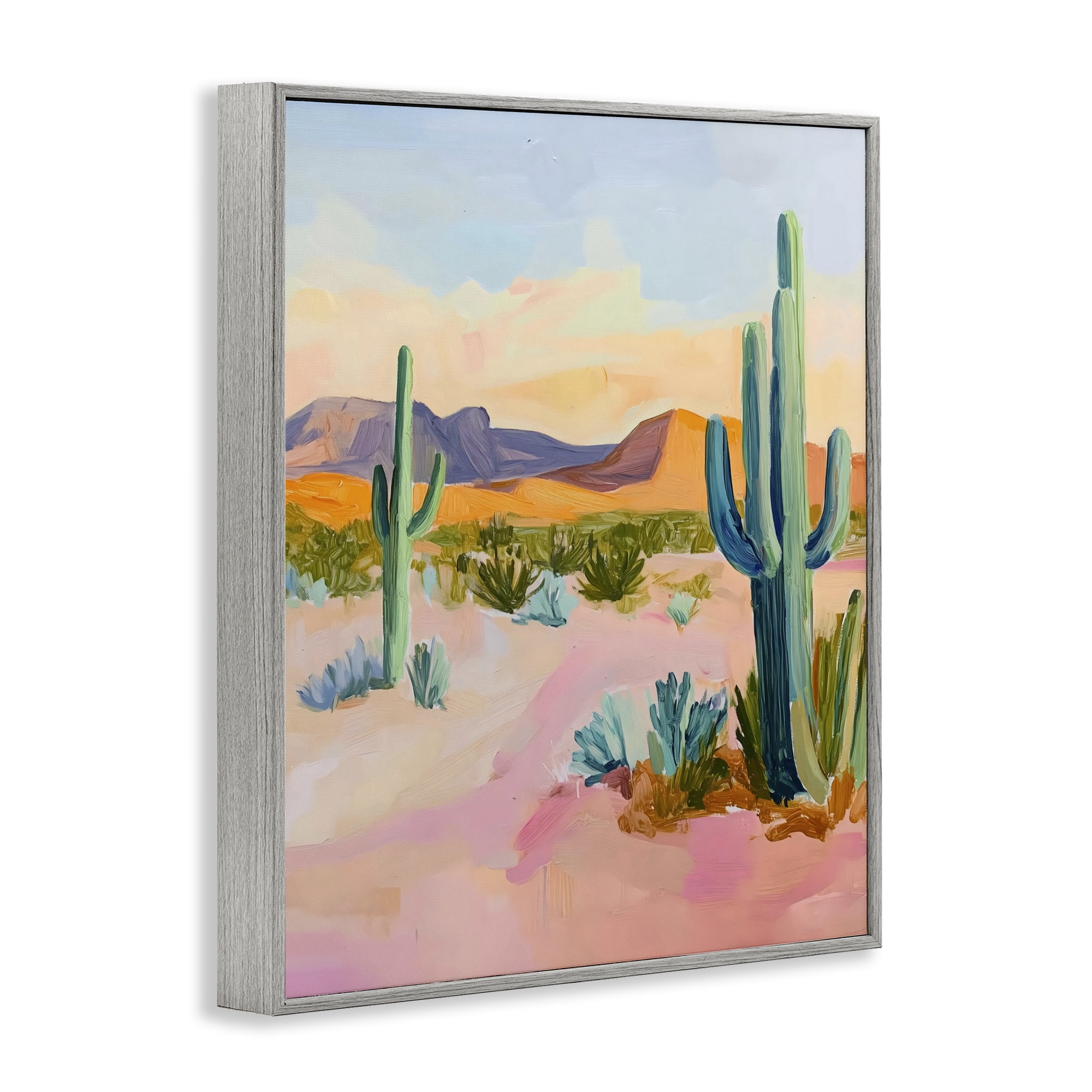 Stupell Industries Cactus Desert with Soft Sunset Gray Framed Giclee Art, design by The Prints Vibe