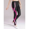 thumbnail image 4 of CHICTRY Kids Girls High Waist Sports Leggings Colorful Stripes Tights Jogging Athletic Pants Black&Pink 10, 4 of 5
