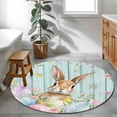 thumbnail image 3 of Round Rugs 3.3Ft, Easter Round Area Rug Washable Indoor Throw Carpet, Spring Rabbit Eggs Flowers Leaf Green Wooden Plank Soft Non Slip Circle Rug for Laundry Room Patio Home Decor Aesthetic, 3 of 8