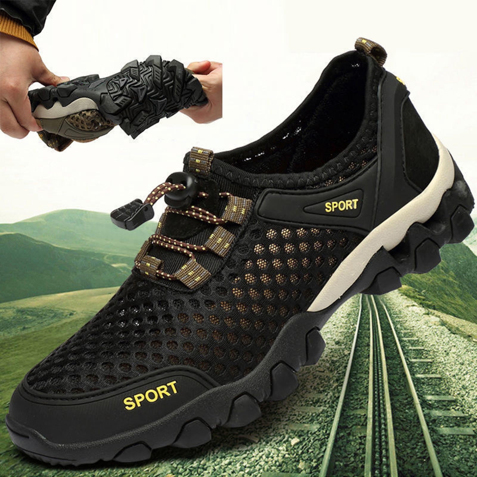 Mens Quick-Dry Breathable Water Shoes Lightweight Non-Slip Aqua Socks for Beach Fishing Kayaking Hiking Black,Size 8.5