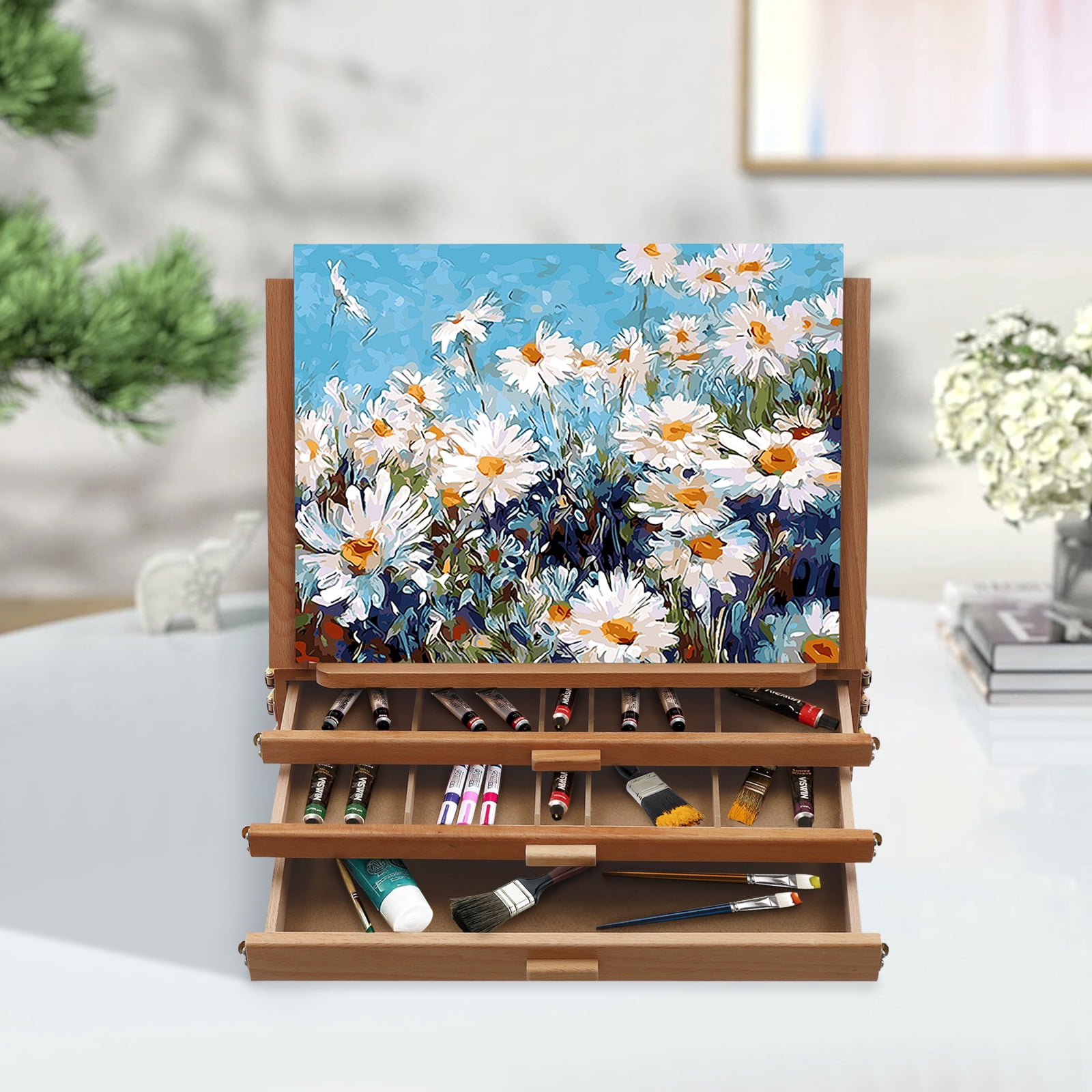 Adjustable Storage Box Easel, Painting Board Stand with Drawers, Multi-Function Foldable and Portable Storage Box Easel
