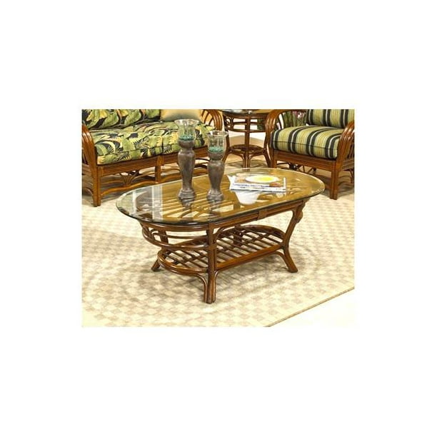 Amarillo Rattan Coffee Table w Glass Top in Urban Mahogany - Walmart.com - Walmart.com