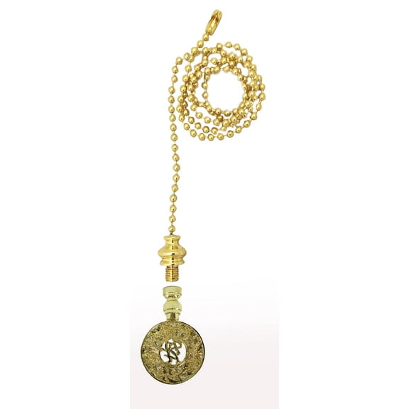 Royal Designs Fan Pull Chain with Good Fortune Oriental Motif Finial - Polished Brass