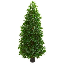 Nearly Natural 5ft. Bay Leaf Cone Topiary Artificial Tree UV Resistant (Indoor/Outdoor), Green