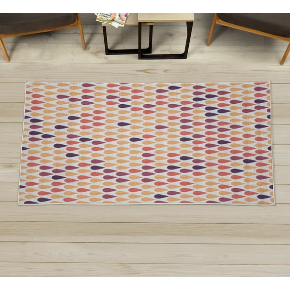 Nature Decorative Rug, Repeated Minimalist Rain Drops Splashes Tears of Earth Air Gravity Image Art, Quality Carpet for Bedroom Dorm and Living Room, 6 Sizes, Peach Coral, by Ambesonne