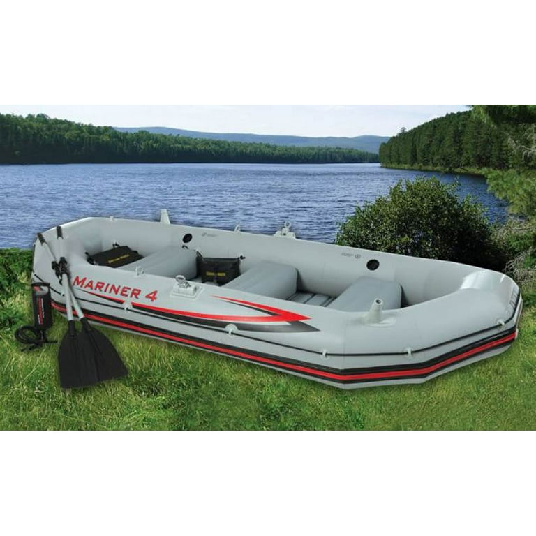 Intex Mariner 4 Inflatable Raft River/Lake Dinghy Boat Set & Motor Mount  Kit 