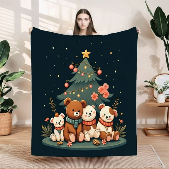 Cozy Flannel Blanket with Festive Christmas Design - Soft Warm Perfect for Sofa Travel Bed or Chair