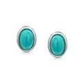 thumbnail image 2 of Bling Jewelry Womens Traditional Turquoise Bezel Set Dome Button Oval Stud Earrings Sterling Silver, 2 of 5