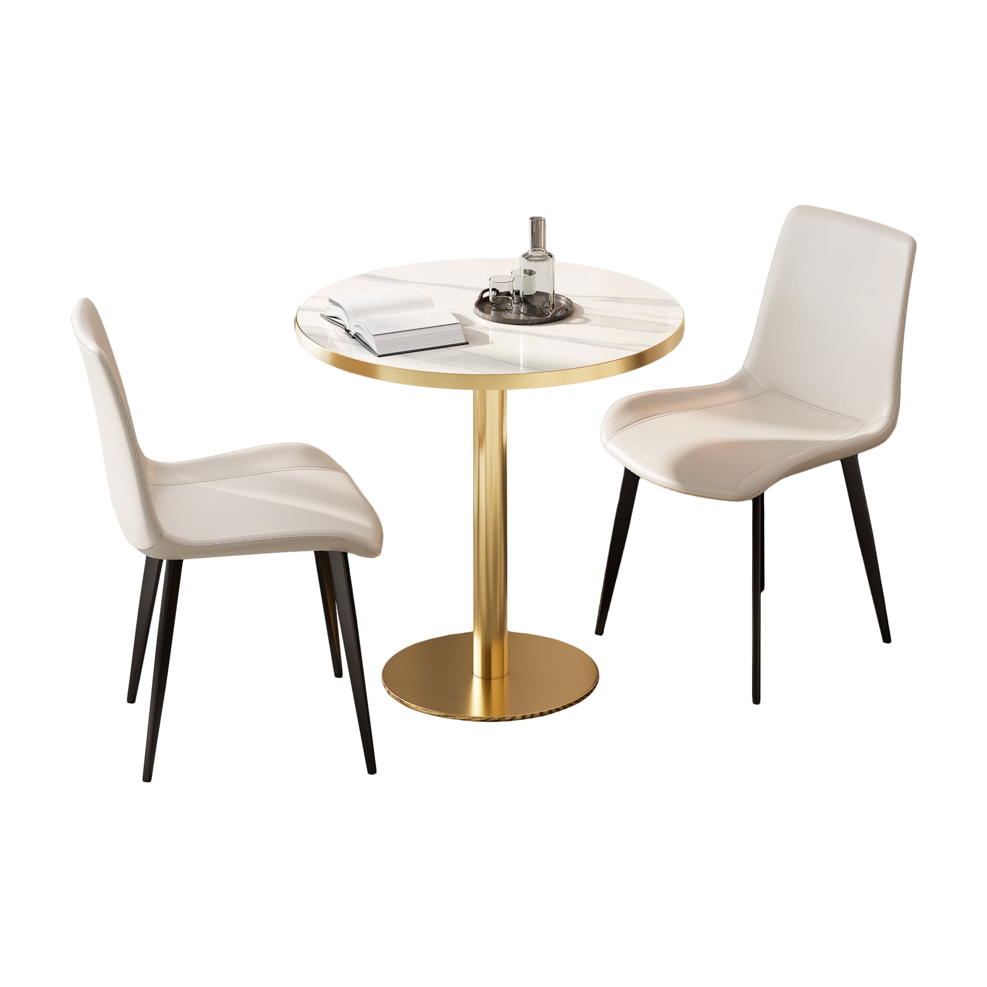 Alvantor Set of 2 Dining Chairs Upholstered Side Chairs with Padded Seats & Metal Legs for Kitchen Living Room Cream
