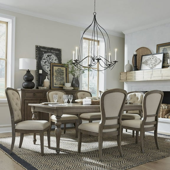 Liberty Furniture Americana Farmhouse Optional 7 Piece Leg Table Set in Dusty Taupe & Black color
