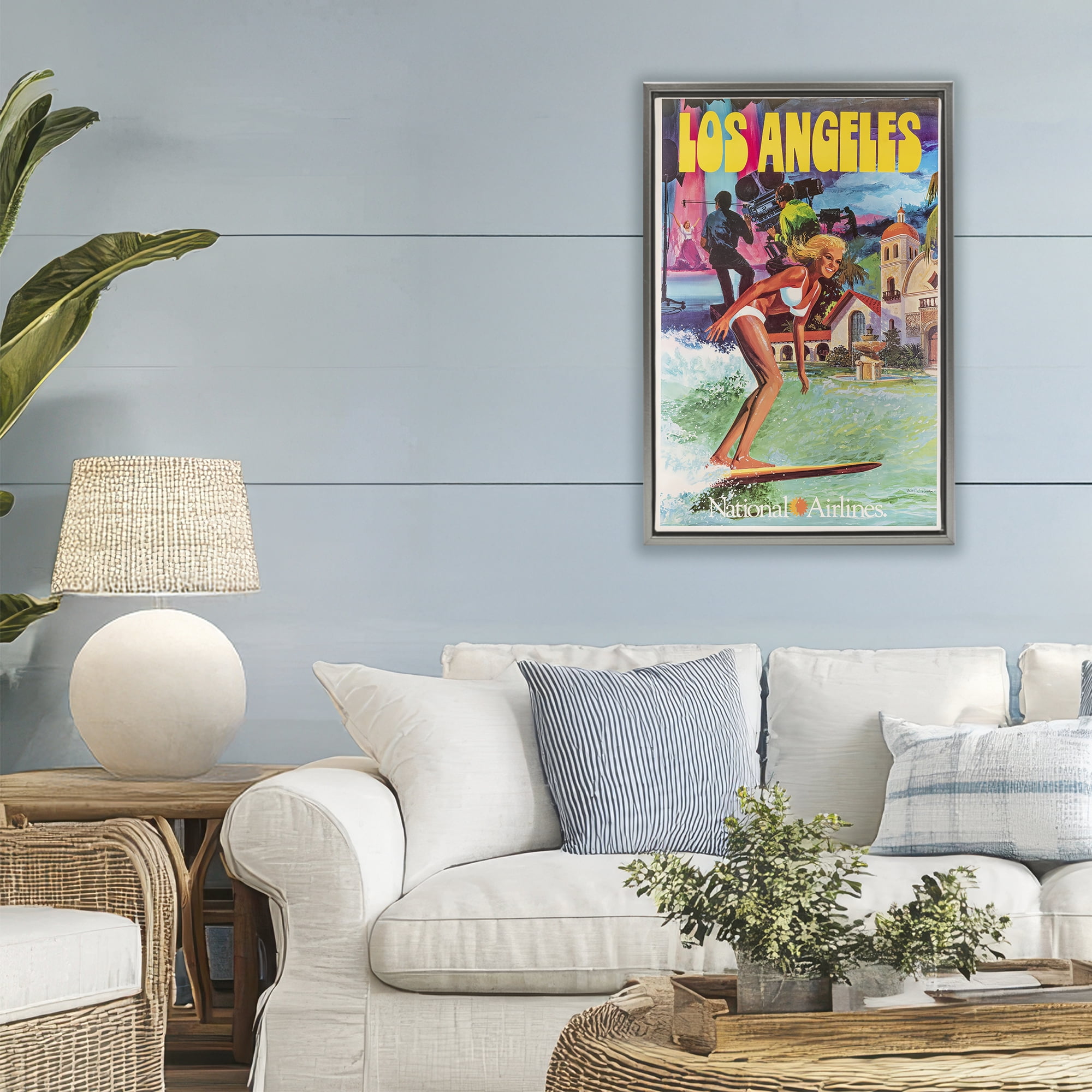 Stupell Industries Vintage Los Angeles Travel Gray Framed Floater Canvas Wall Art, design by Vintage Posters