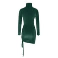 thumbnail image 5 of Blczomt Long Sleeve Winter Dresses for Women Green Mini Ruched Bodycon Mock Neck Sexy Club Dresses, 5 of 6