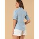 thumbnail image 5 of Blusas Elegante Con Cuello De Volantes Manga Corta Cuello Alto Camisa Con Botones Para Mujer Azul S, 5 of 6
