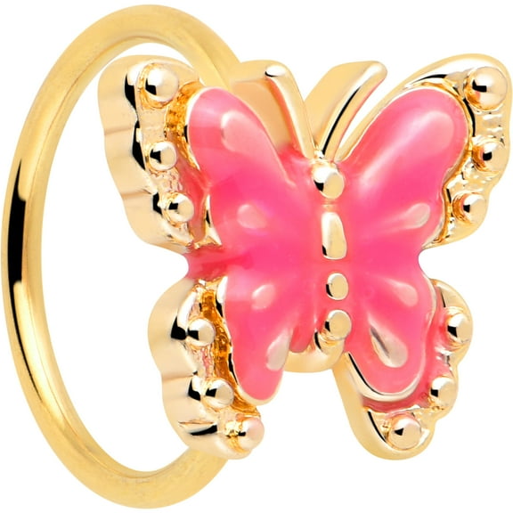 Body Candy 20 Gauge Nose Ring - 316L Stainless Steel Nose Hoop Nose Ring Butterfly Pink Splash Nose Jewelry for Women Men