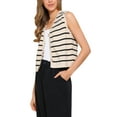 thumbnail image 4 of INSPIRE CHIC Striped Sweater Vest for Women's V Neck Button Up Sleeveless Knit Vests Top S Beige, 4 of 6