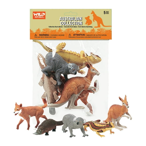 Wild Republic Australian polybag, Kangaroo, Koala Bear, Dingo, Platypus, Lizard, 5 Piece Set