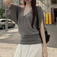 thumbnail image 6 of MIXUE Boho Tops For Women Summer Solid Color Off Shoulder V Neck Batwing Sleeve Casual Pullover Shirts For Women T-shirts Streetwear,Gray,L, 6 of 6